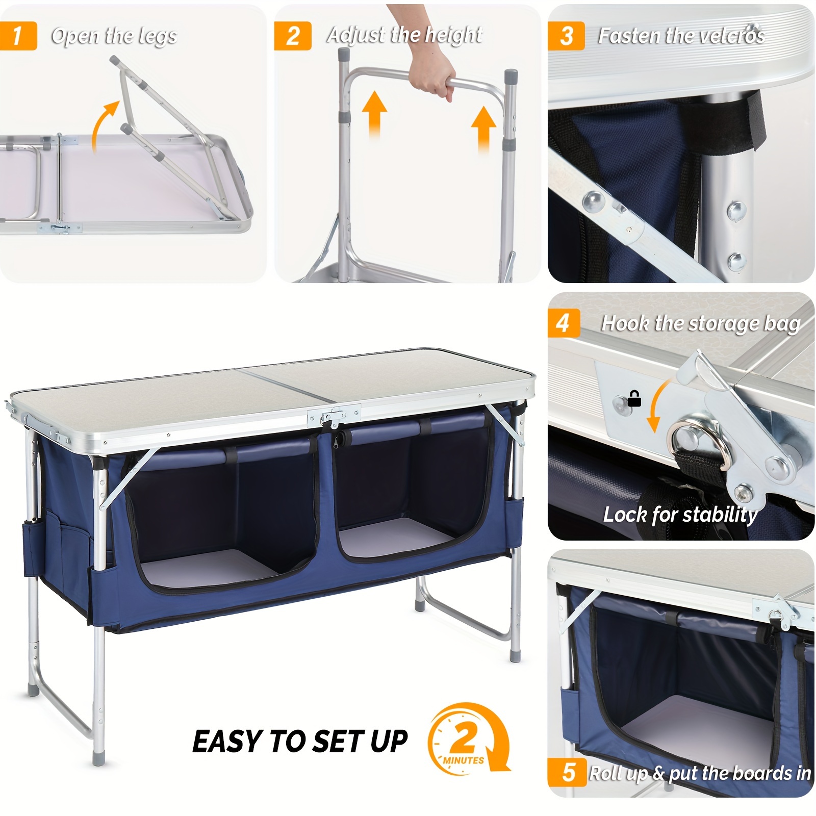 outdoor camping table portable aluminum camping table foldable table with organizers folding camping table for travel beach details 6