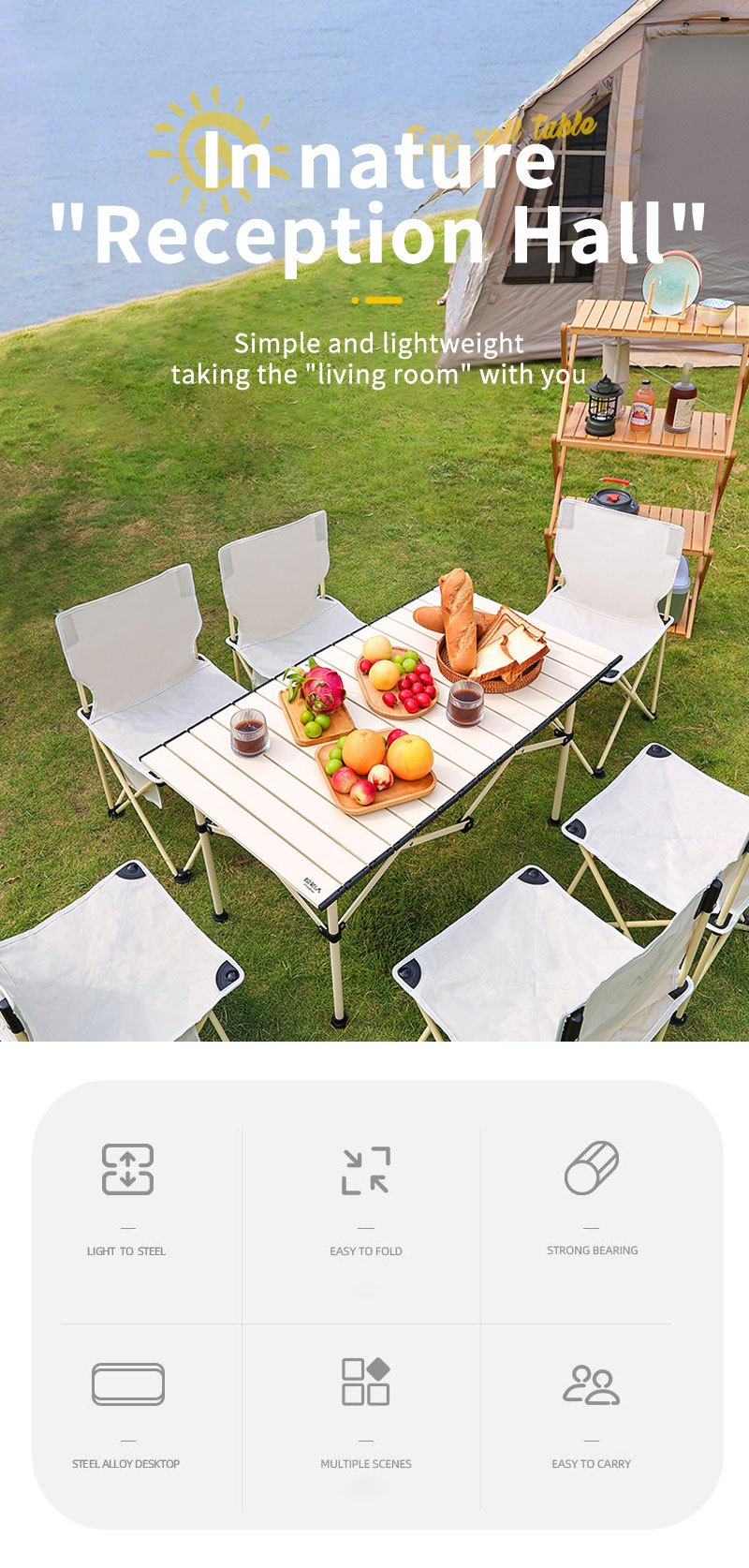 outdoor folding table egg roll table portable picnic table camping table packet packages easy storage details 0