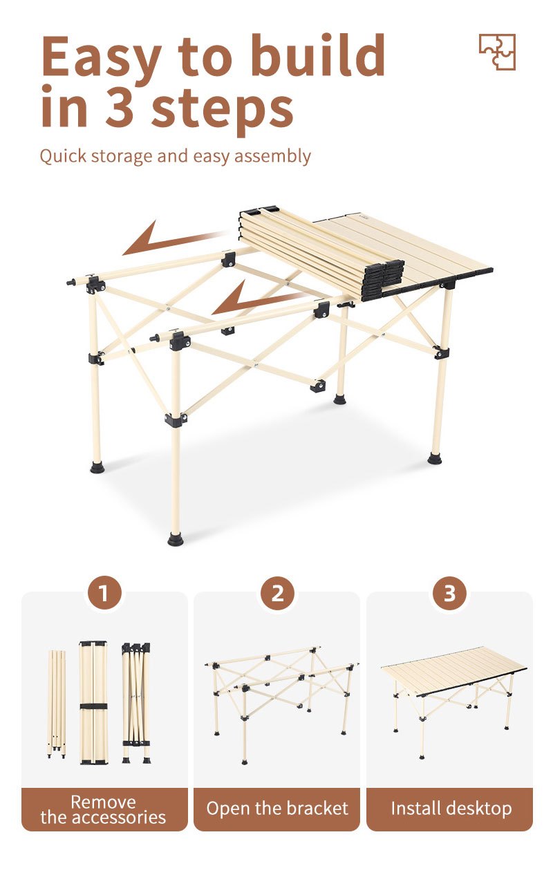 outdoor folding table egg roll table portable picnic table camping table packet packages easy storage details 1