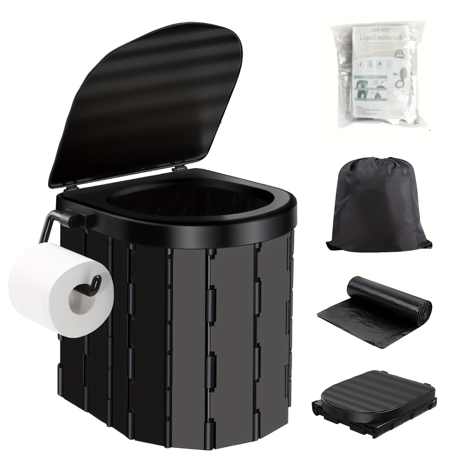 portable folding camping toilet with lid abs material car travel potty for adults compact outdoor commode for camping hiking boating beach includes 12 waste bags details 1