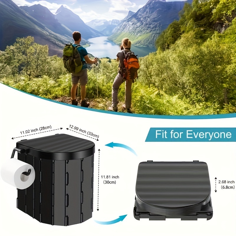 portable folding camping toilet with lid abs material car travel potty for adults compact outdoor commode for camping hiking boating beach includes 12 waste bags details 4