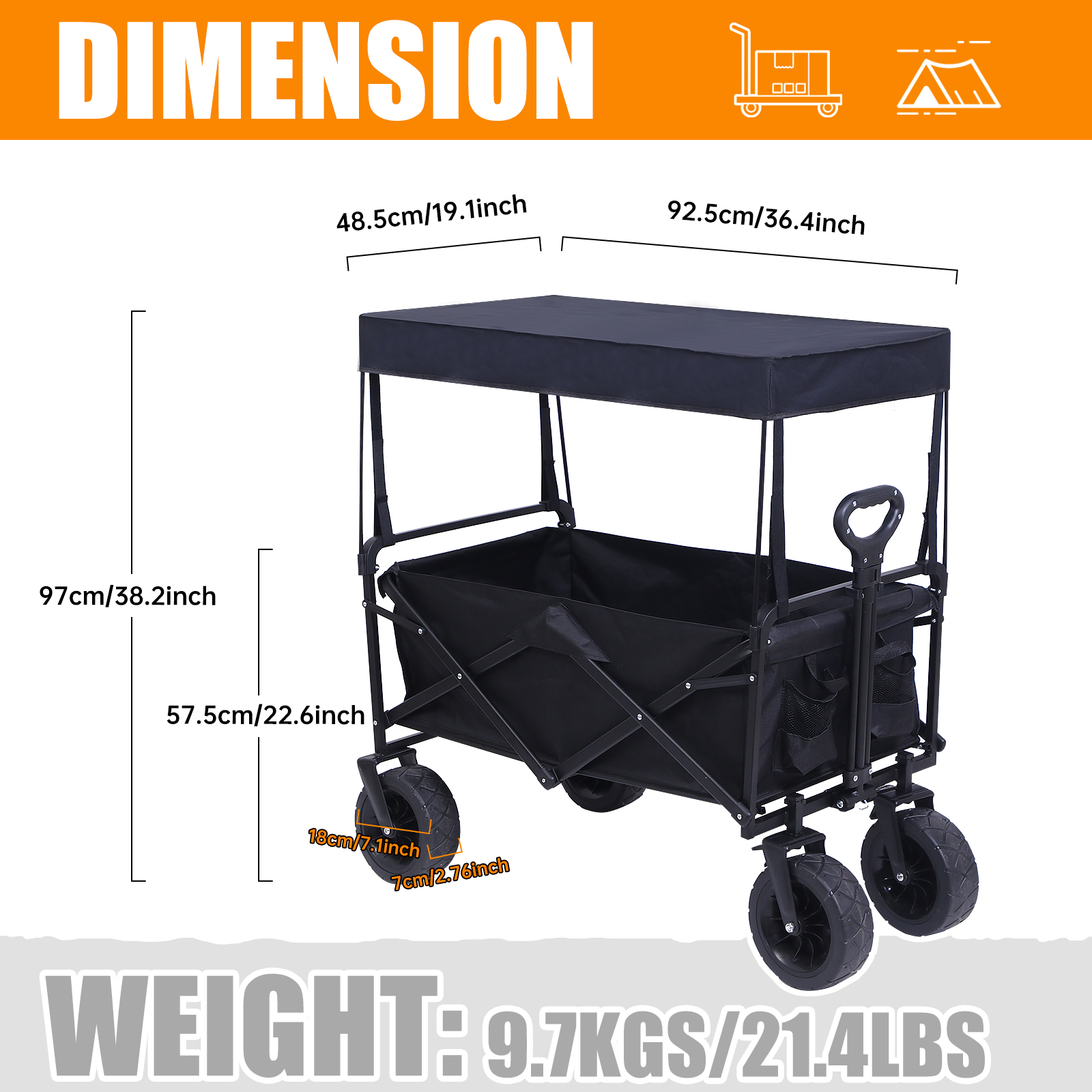 versatile collapsible wagon camping cart with removable canopy and 360lbs weight capacity ideal for garden beach trips picnics outdoor events and more details 2