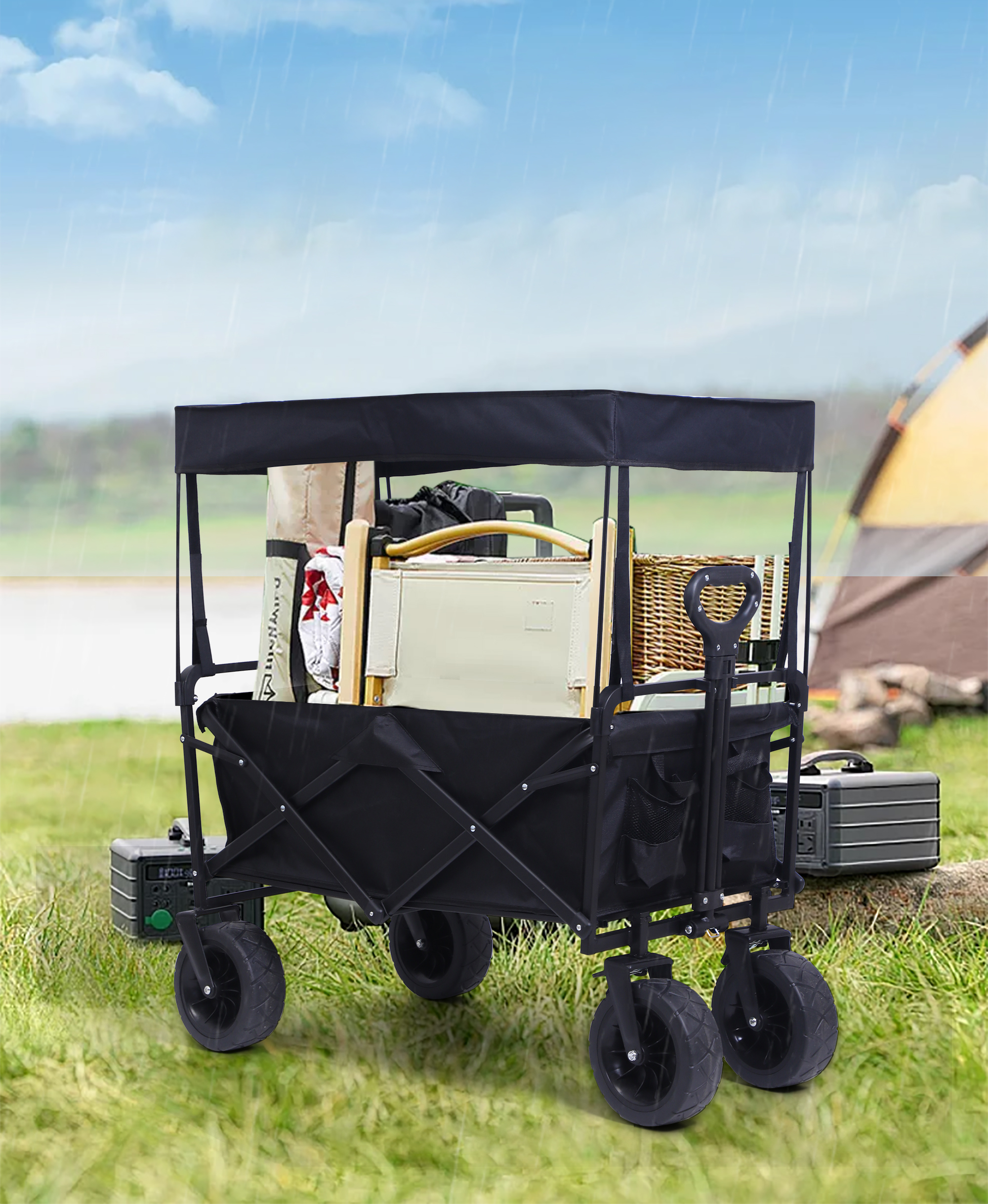 versatile collapsible wagon camping cart with removable canopy and 360lbs weight capacity ideal for garden beach trips picnics outdoor events and more details 6