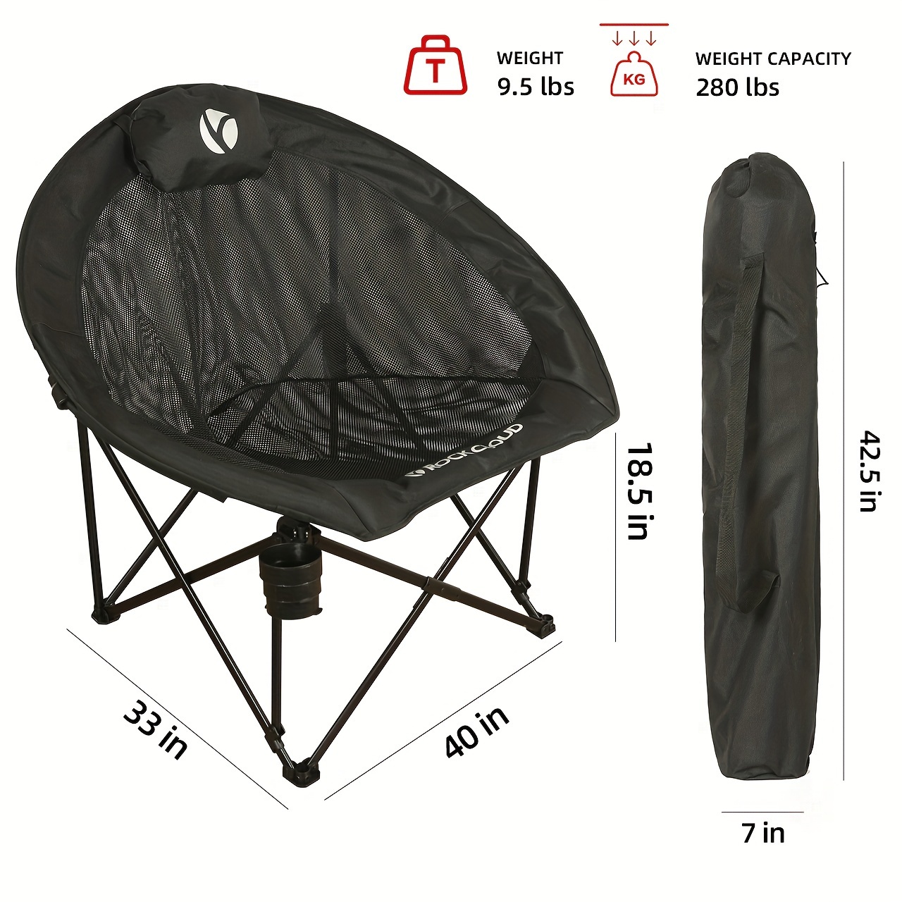 portable camping chair ultra light folding moon chair outdoor camping hiking backpack lawn beach sports black details 1