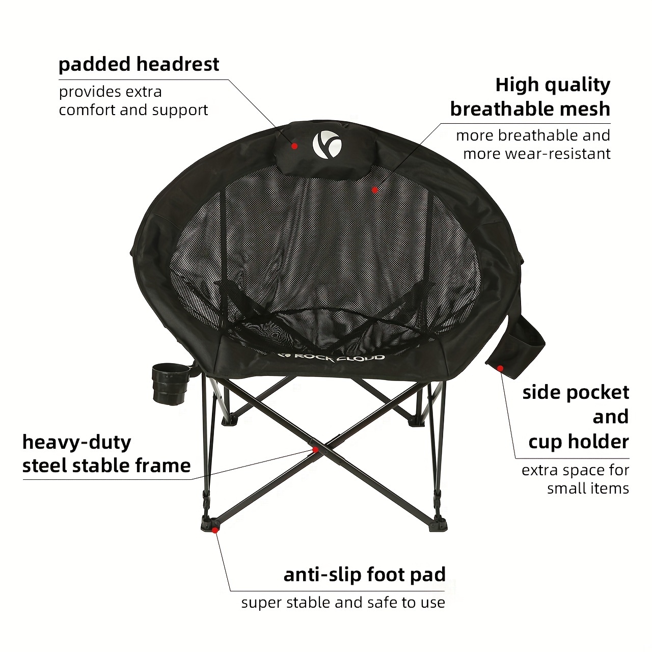 portable camping chair ultra light folding moon chair outdoor camping hiking backpack lawn beach sports black details 2