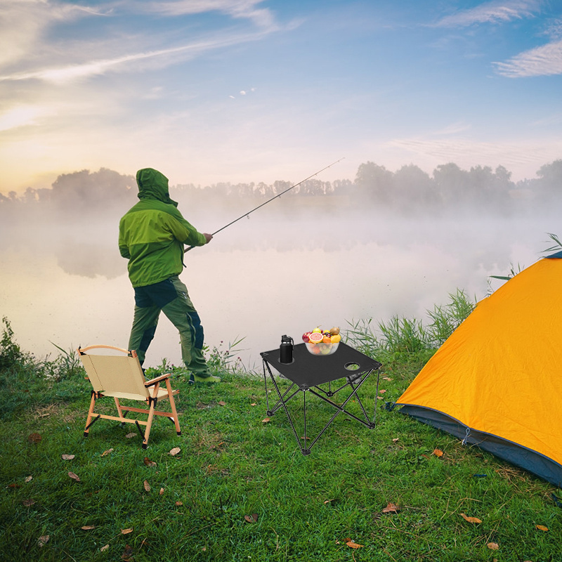 1 portable folding camping table thickened 600d oxford folding table heavy duty steel rust resistant coating process can hold 44 pounds built in 2 mesh cup holders with a tote bag black details 0