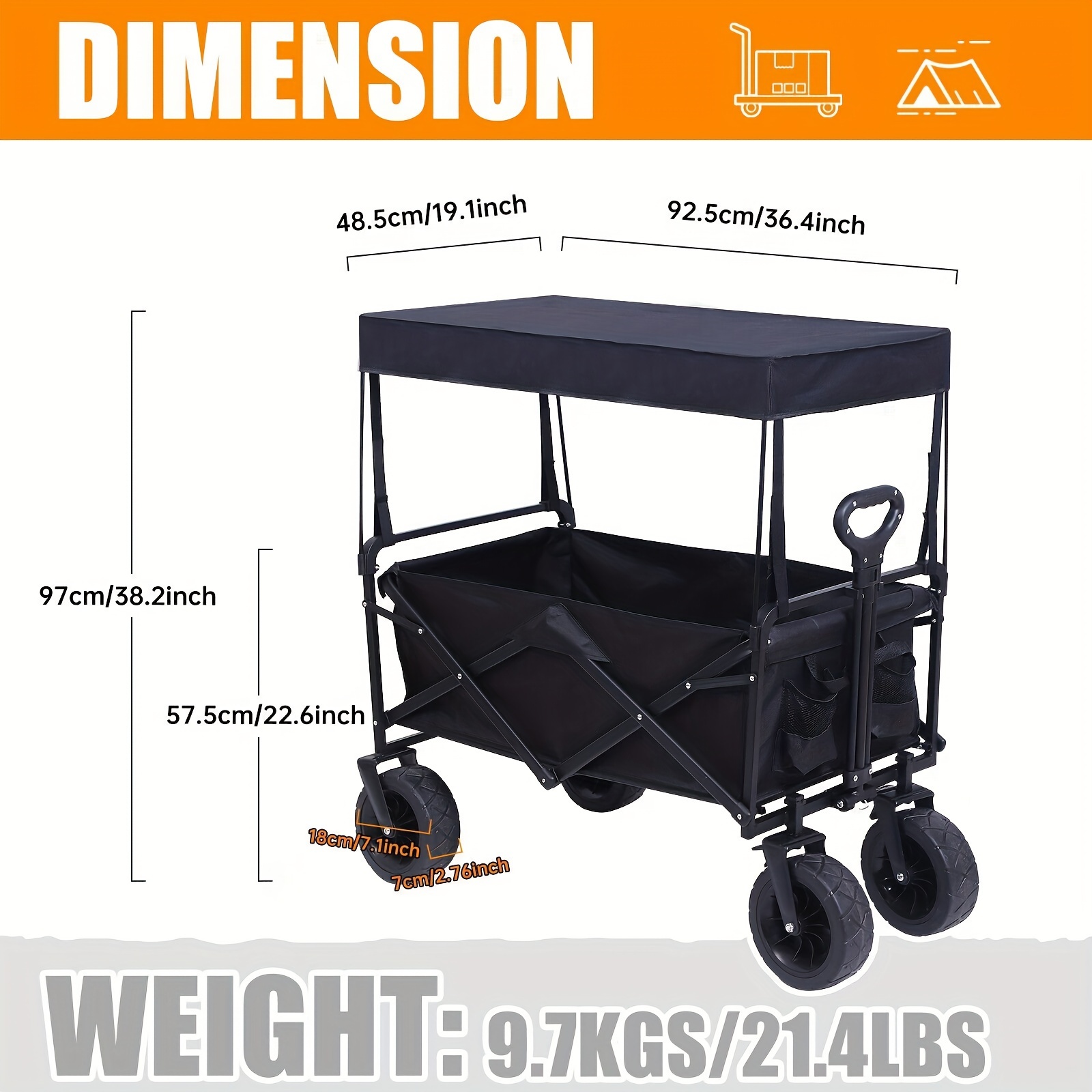 foldable canopy wagon portable camping and garden cart 220lbs capacity details 0