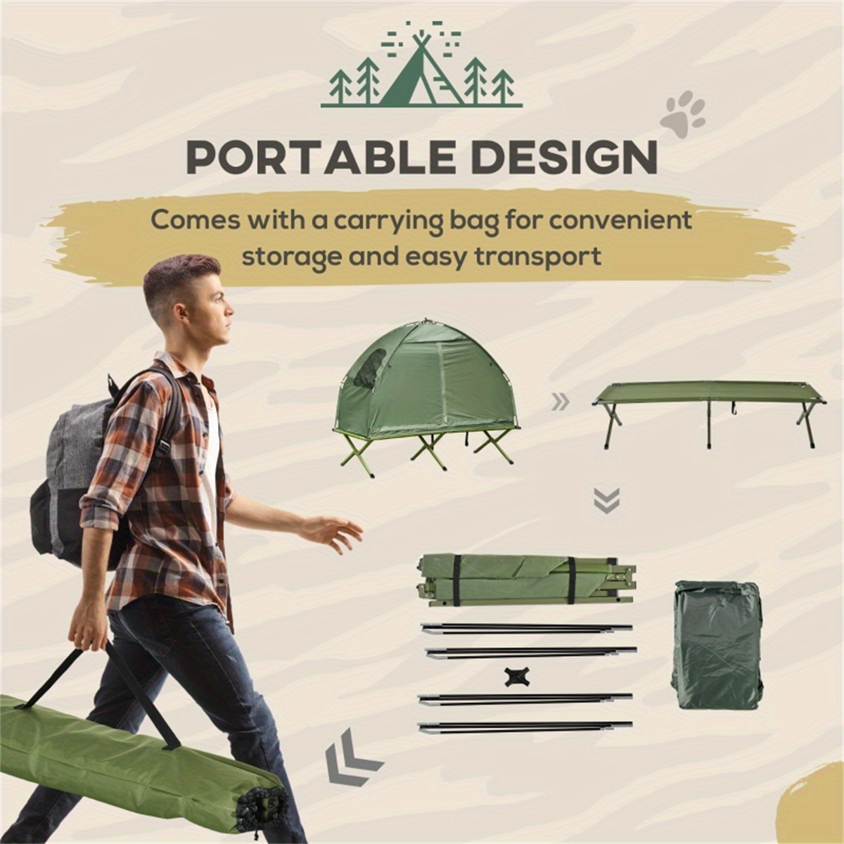 2in 1 foldable camping tent with folding reclining cot for outdoor camping details 2