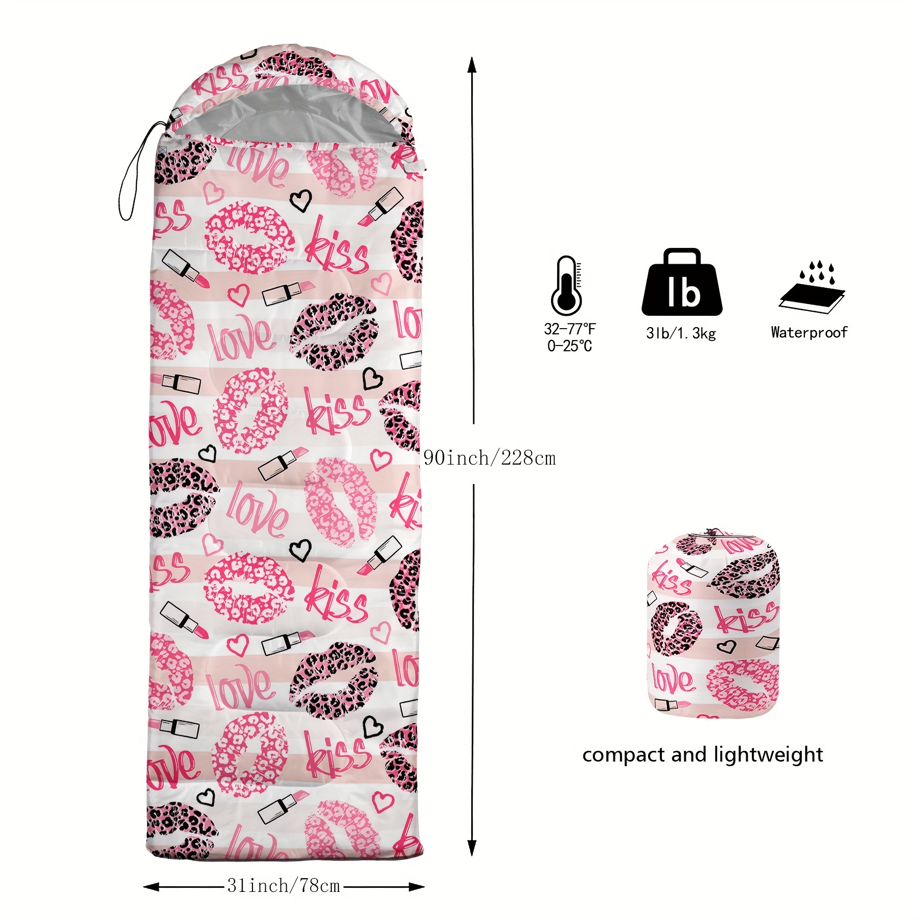 lover printed camping sleeping bags 3 season warm and cool weather lightweight waterproof sleeping bags for adults traveling and outdoors camping gear equipment 31x90inch details 1