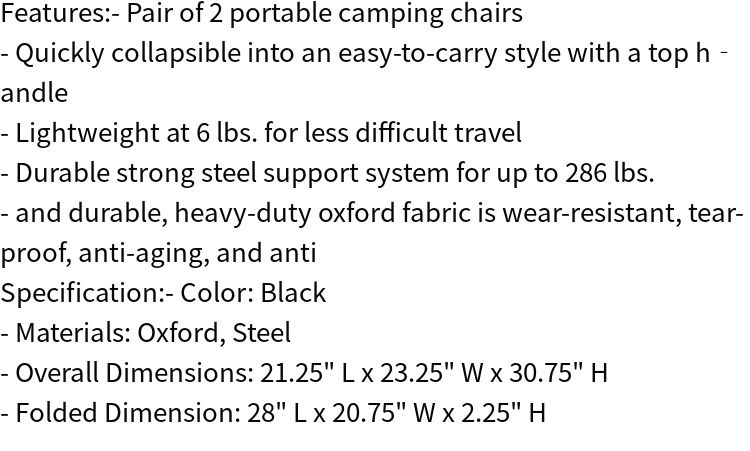 ultra light collapsible camping chair with steel support and oxford fabric details 0