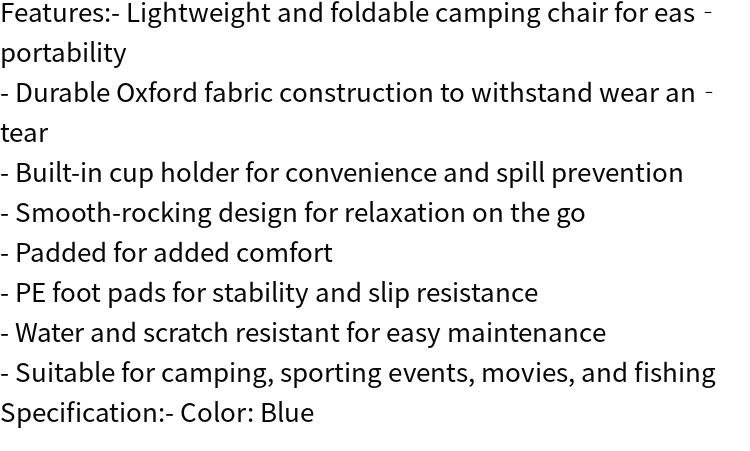 portable lightweight folding camping chair with rocking motion and padded for travel easy to carry compact outdoor chair details 0