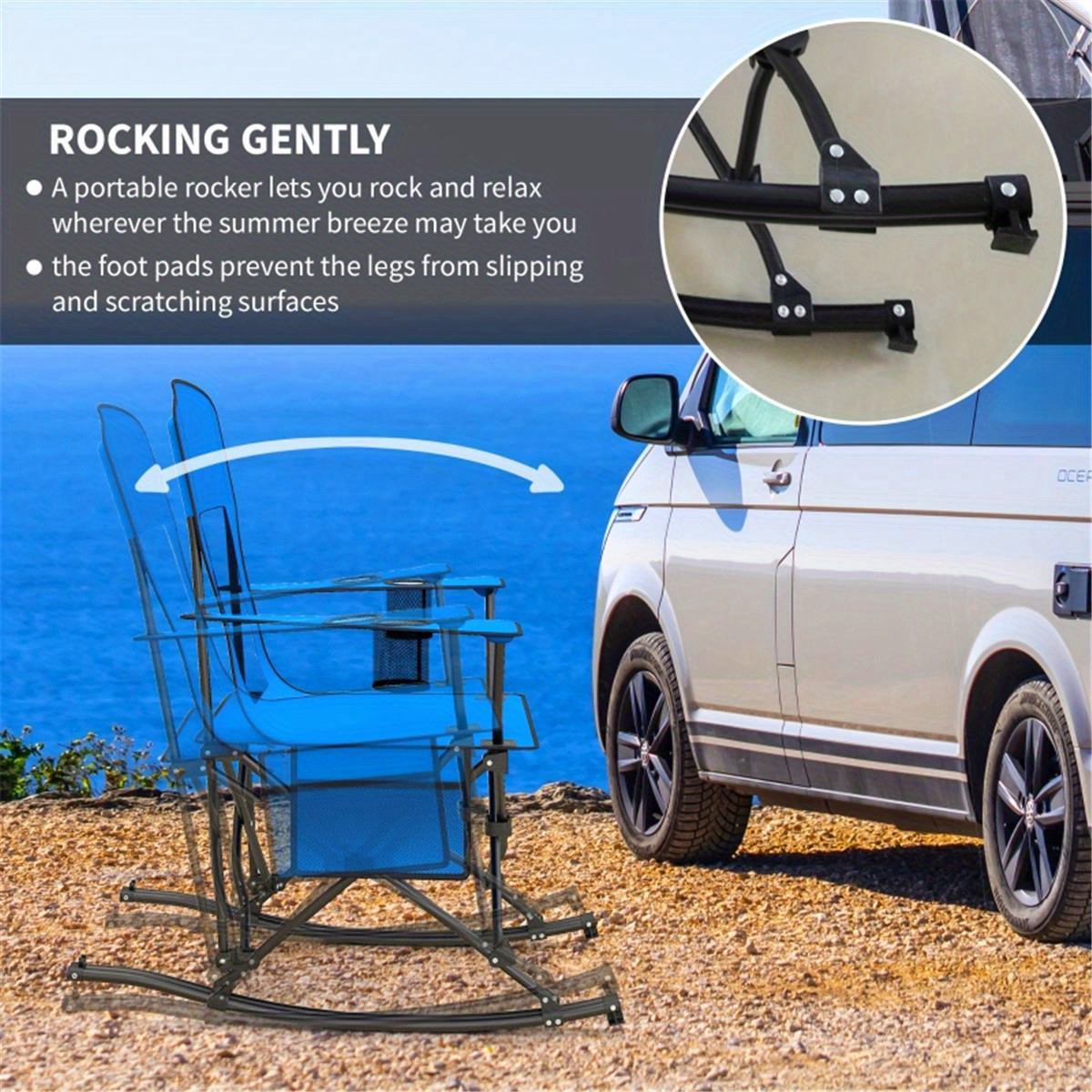 portable lightweight folding camping chair with rocking motion and padded for travel easy to carry compact outdoor chair details 4