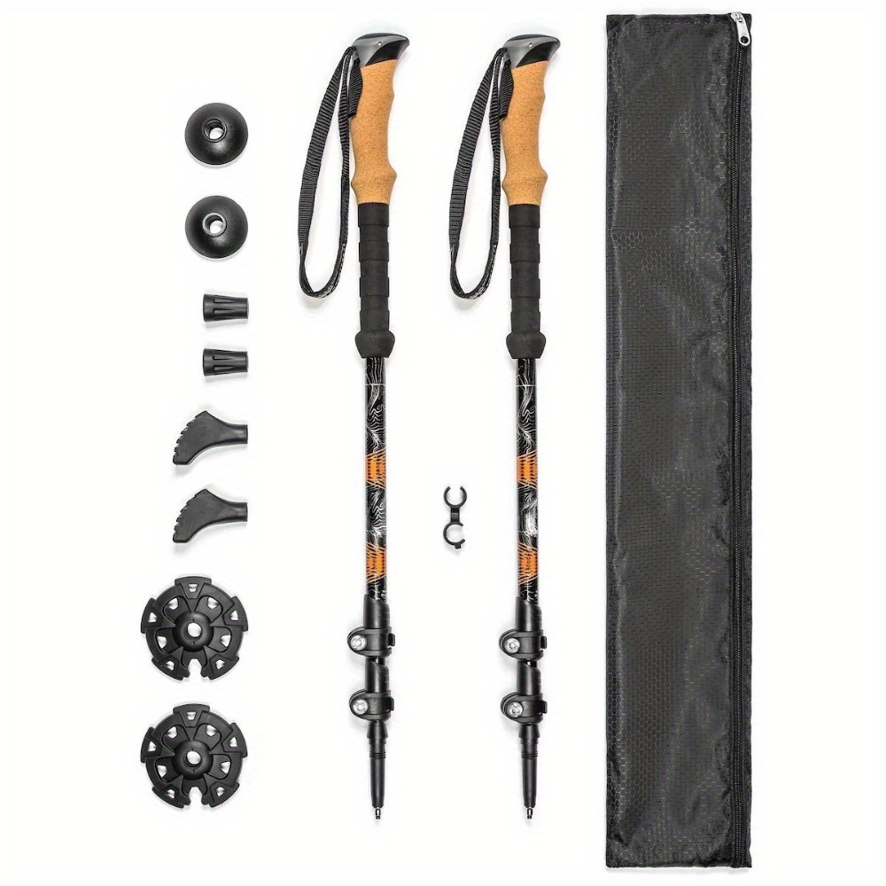 aluminum quick lock trekking poles collapsible walking or hiking stick orange details 2