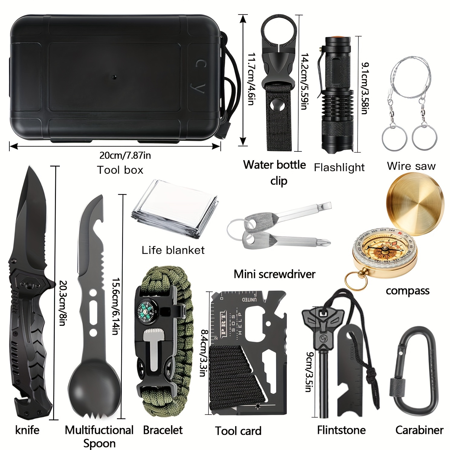 survival kits and equipment 16 pcs survival gear tool emergency equipment supplies kits for families outdoors camping hiking adventures camping essentials cool gadgets for men details 1