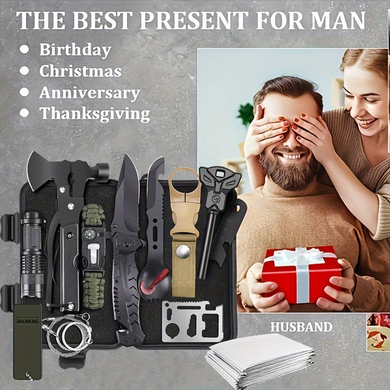 gifts for men dad husband boyfriend him survival kits 13 in 1 survival gear camping essentials cool gadgets for camping hiking wilderness adventures and disaster preparedness details 2