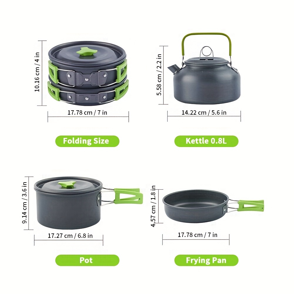 10pcs camping cookware camping pots and pans set with kettle plastic bowls and soup spoon for camping outdoor cooking and picnic backpacking details 3