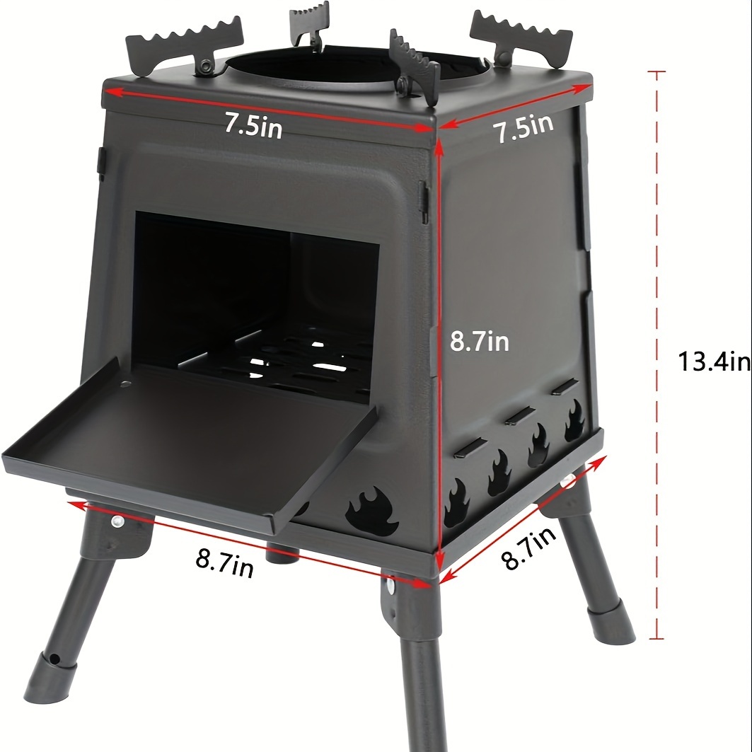   wood burning camp stove portable cast iron camping wood stove black woodstove with carrying case for backpacking outdoor cooking small details 5