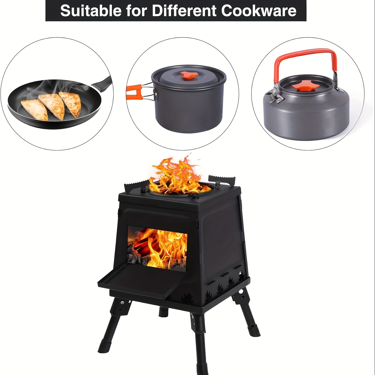   wood burning camp stove portable cast iron camping wood stove black woodstove with carrying case for backpacking outdoor cooking small details 6