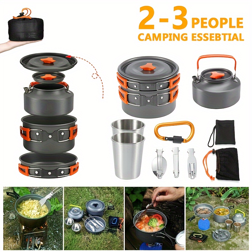 12 sets of aluminum alloy camping cookware equipment backpack camping equipment pots and pans set pots and kettles cooking set details 0