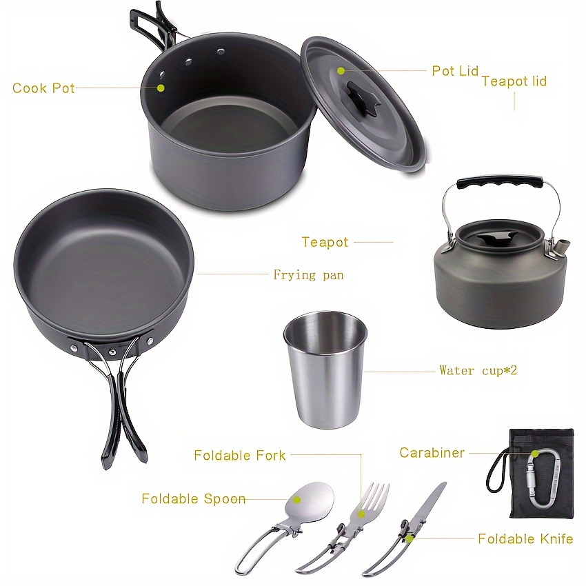 12 sets of aluminum alloy camping cookware equipment backpack camping equipment pots and pans set pots and kettles cooking set details 3