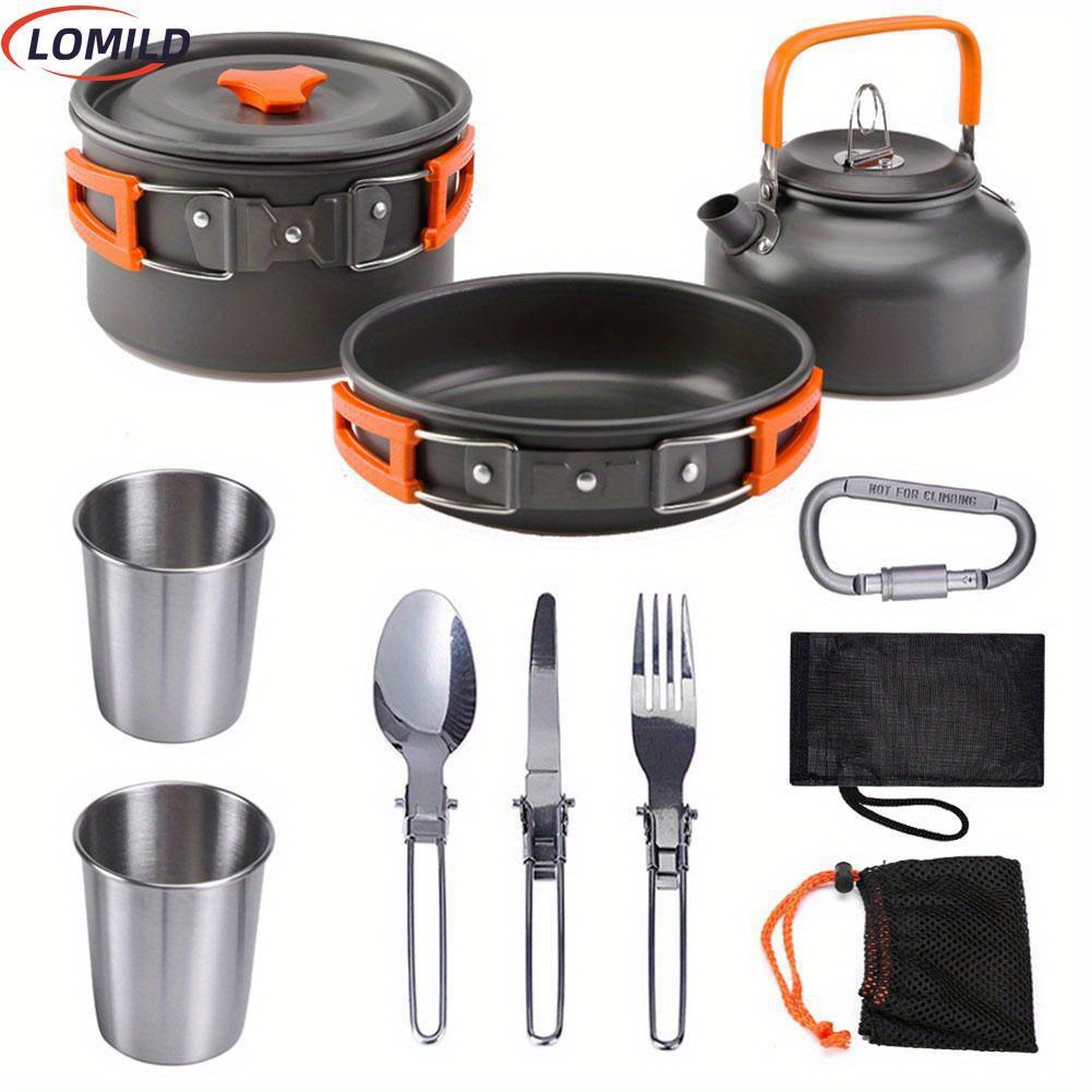   8pcs set portable camping cookware kit outdoor pot pan kettle portable cookware set for outdoor cooking camping tableware hiking picnic details 0