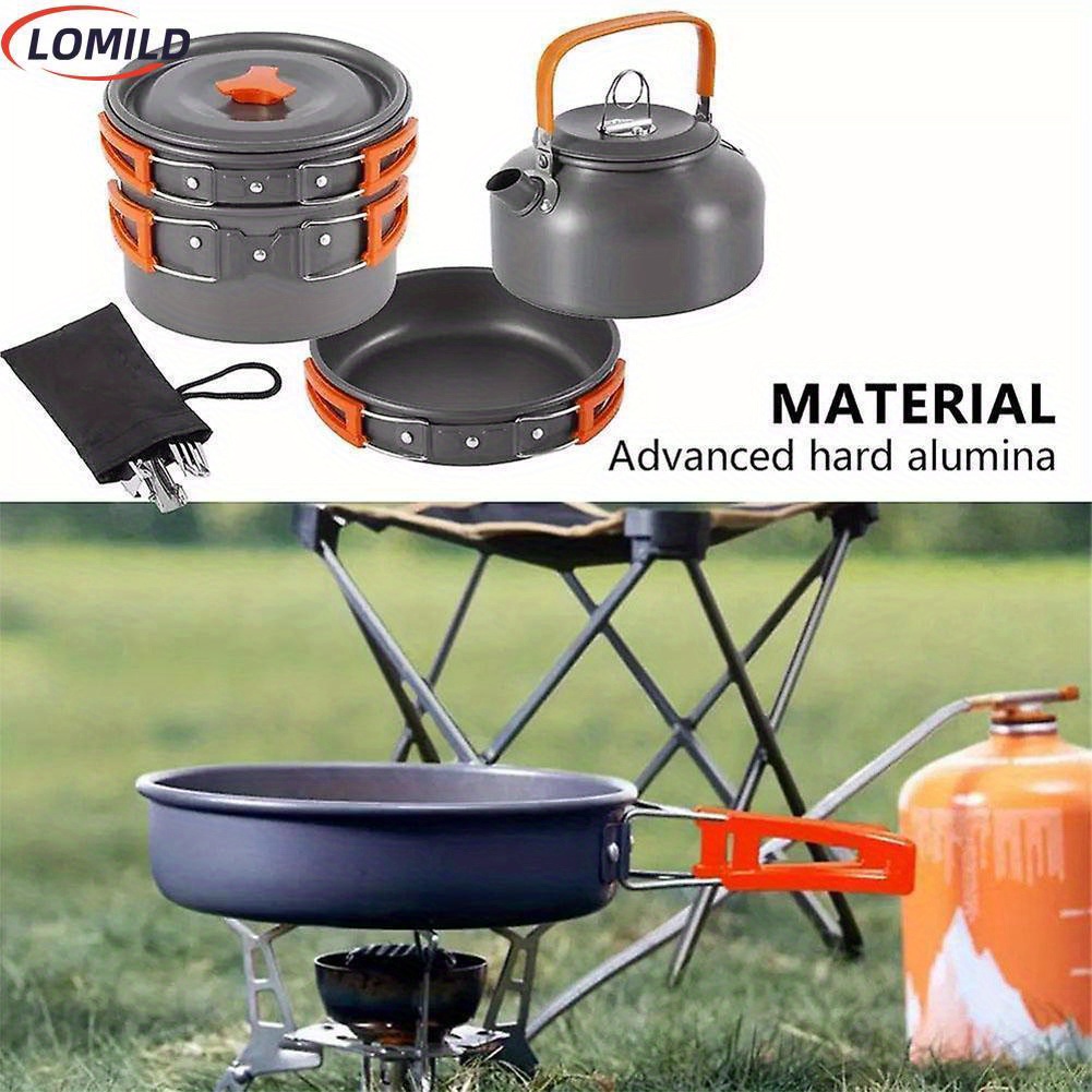   8pcs set portable camping cookware kit outdoor pot pan kettle portable cookware set for outdoor cooking camping tableware hiking picnic details 1