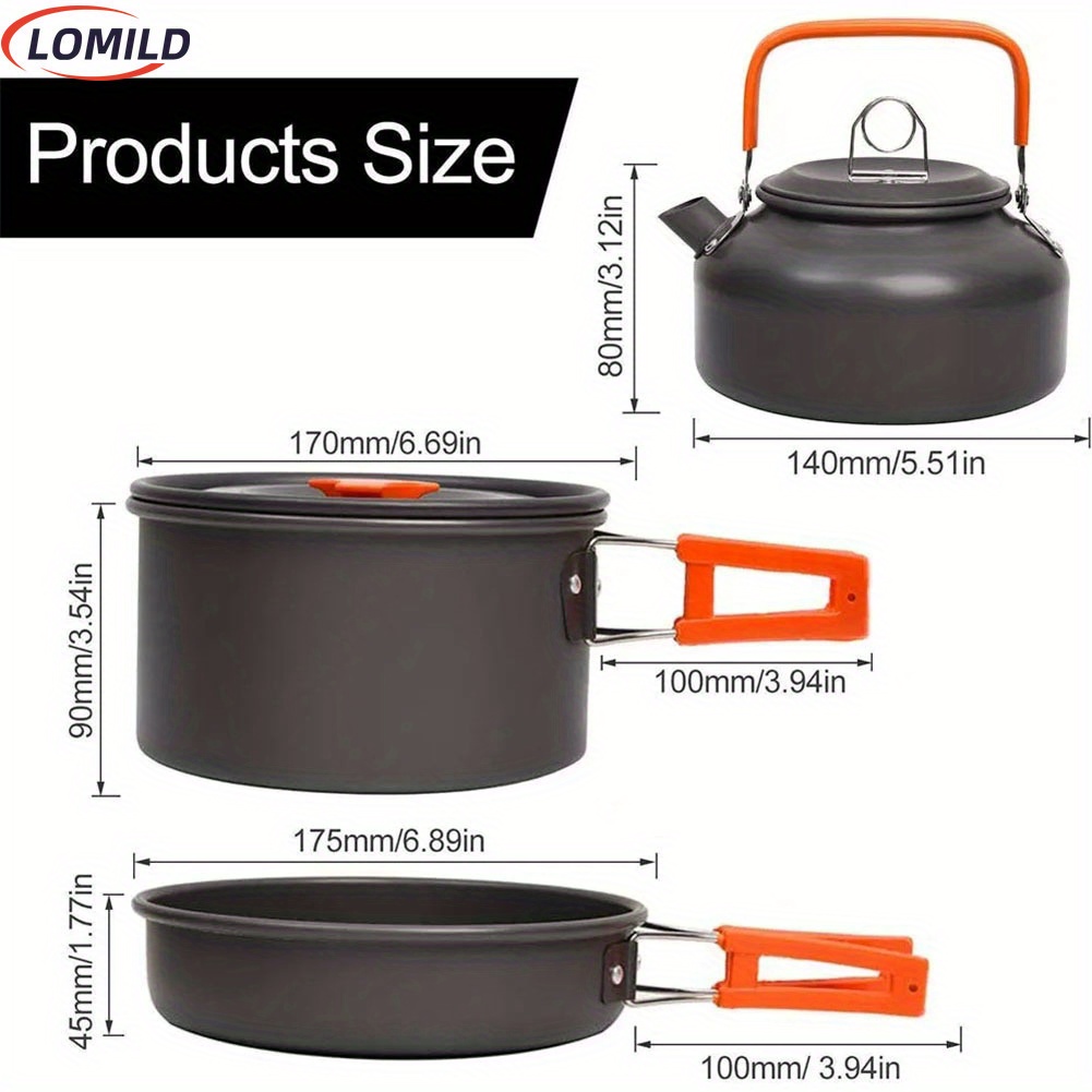   8pcs set portable camping cookware kit outdoor pot pan kettle portable cookware set for outdoor cooking camping tableware hiking picnic details 2