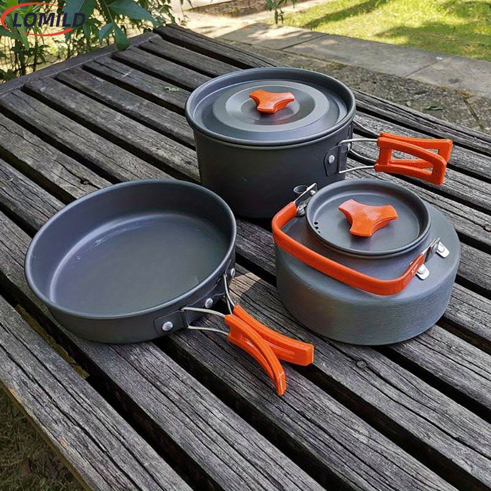   8pcs set portable camping cookware kit outdoor pot pan kettle portable cookware set for outdoor cooking camping tableware hiking picnic details 3