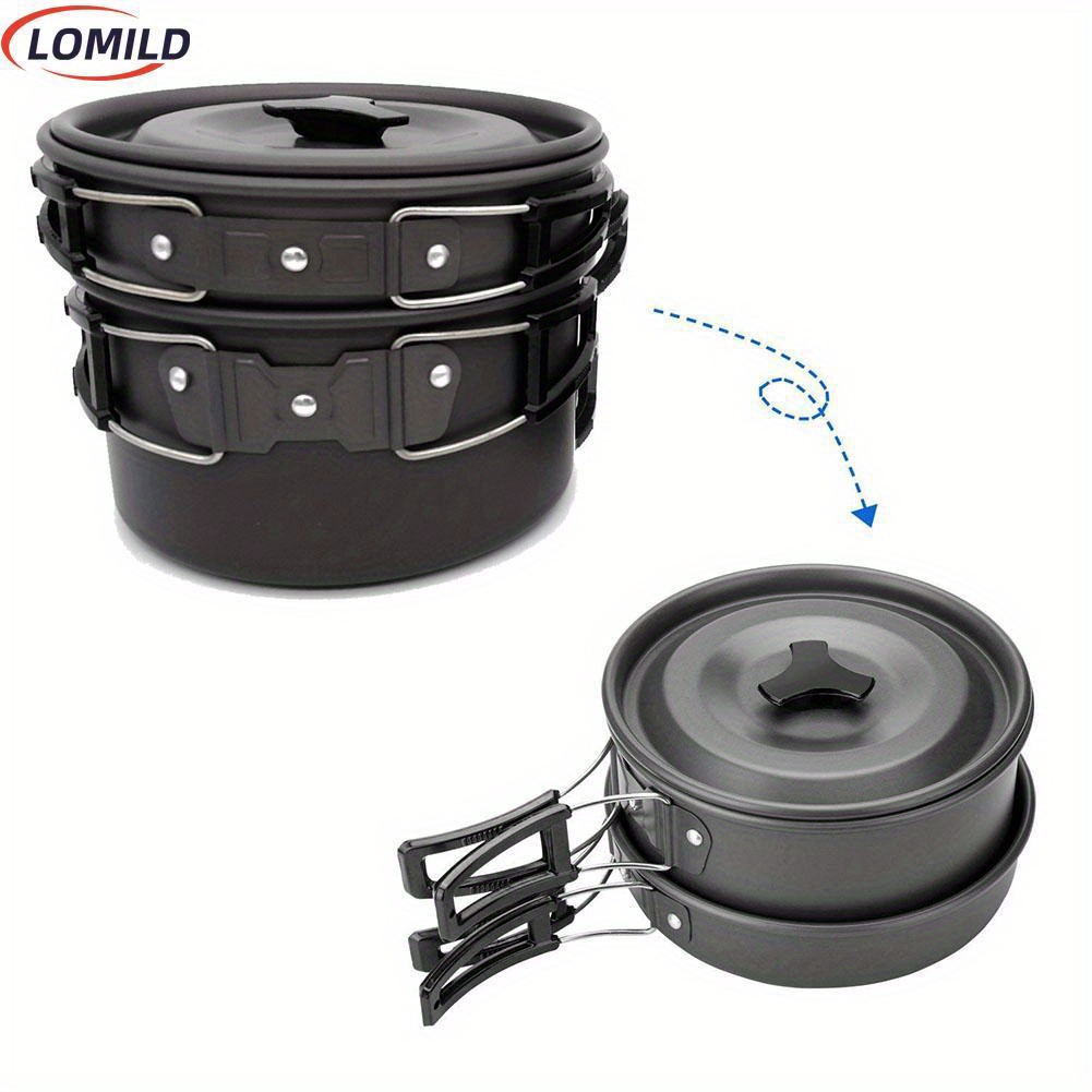   8pcs set portable camping cookware kit outdoor pot pan kettle portable cookware set for outdoor cooking camping tableware hiking picnic details 5