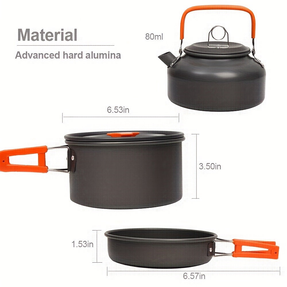 camping cookware   cooking cookware mess kit for 2 3 person outdoor mess kit with pot pan and kettle portable outside camping cooking mess set for camping hiking picnic fishing backpacking details 1