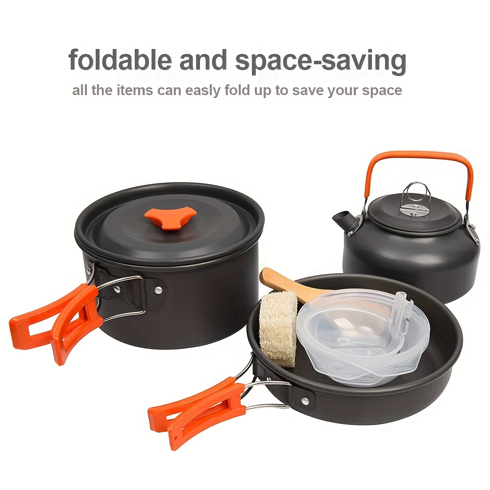 camping cookware   cooking cookware mess kit for 2 3 person outdoor mess kit with pot pan and kettle portable outside camping cooking mess set for camping hiking picnic fishing backpacking details 2