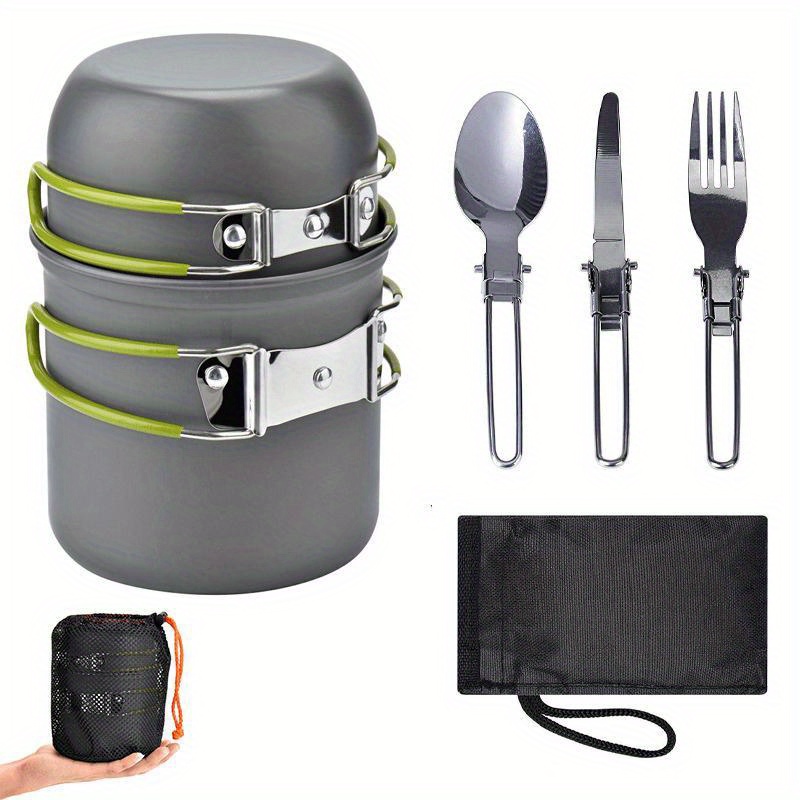 aluminum alloy camping cookware set portable durable with stainless steel utensils perfect for outdoor cooking picnics details 1