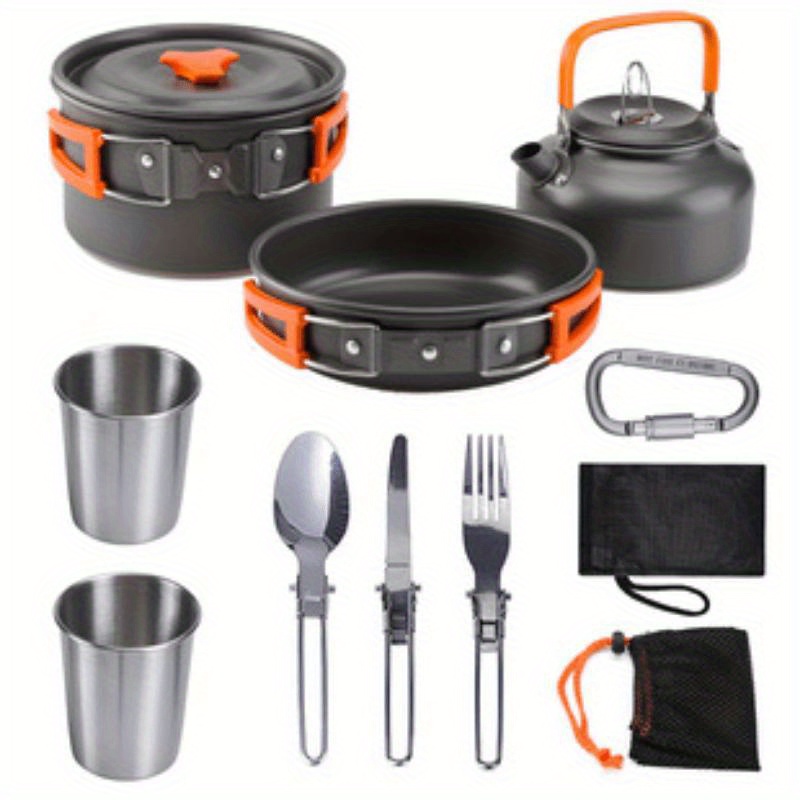 aluminum alloy camping cookware set portable durable with stainless steel utensils perfect for outdoor cooking picnics details 6