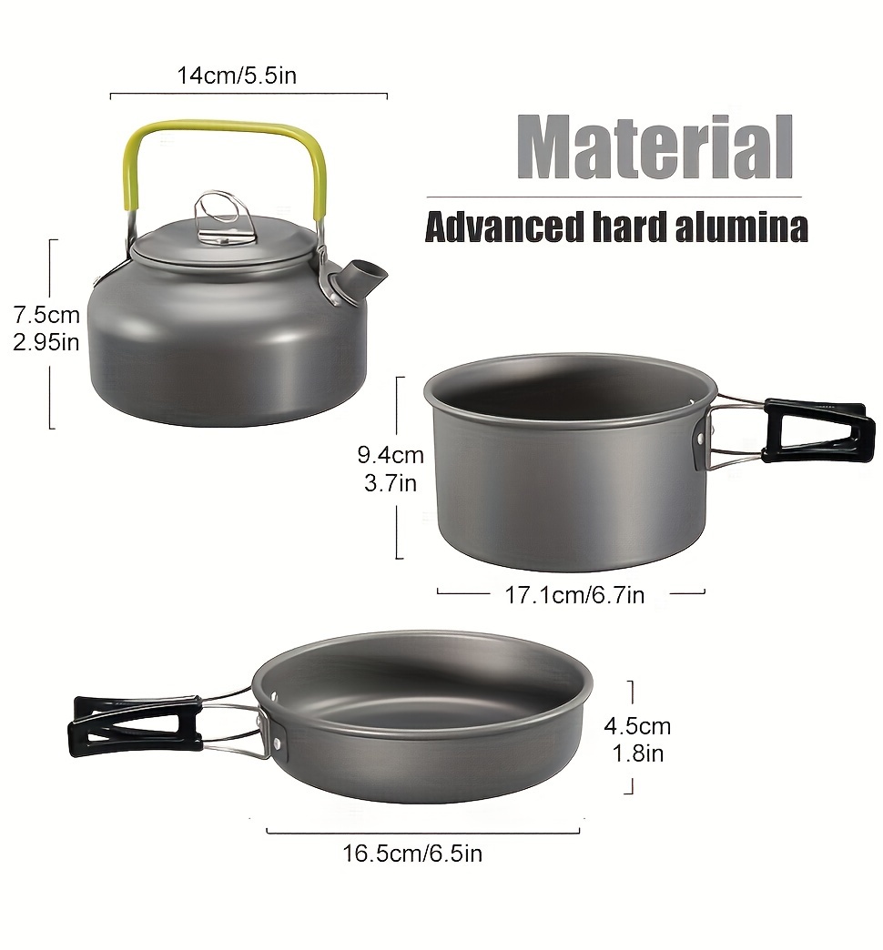 3 piece lightweight camping cookware set aluminum outdoor   with pots pans kettle perfect for hiking backpacking and picnics details 0