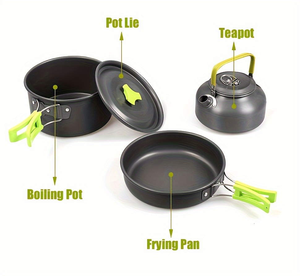 3 piece lightweight camping cookware set aluminum outdoor   with pots pans kettle perfect for hiking backpacking and picnics details 4