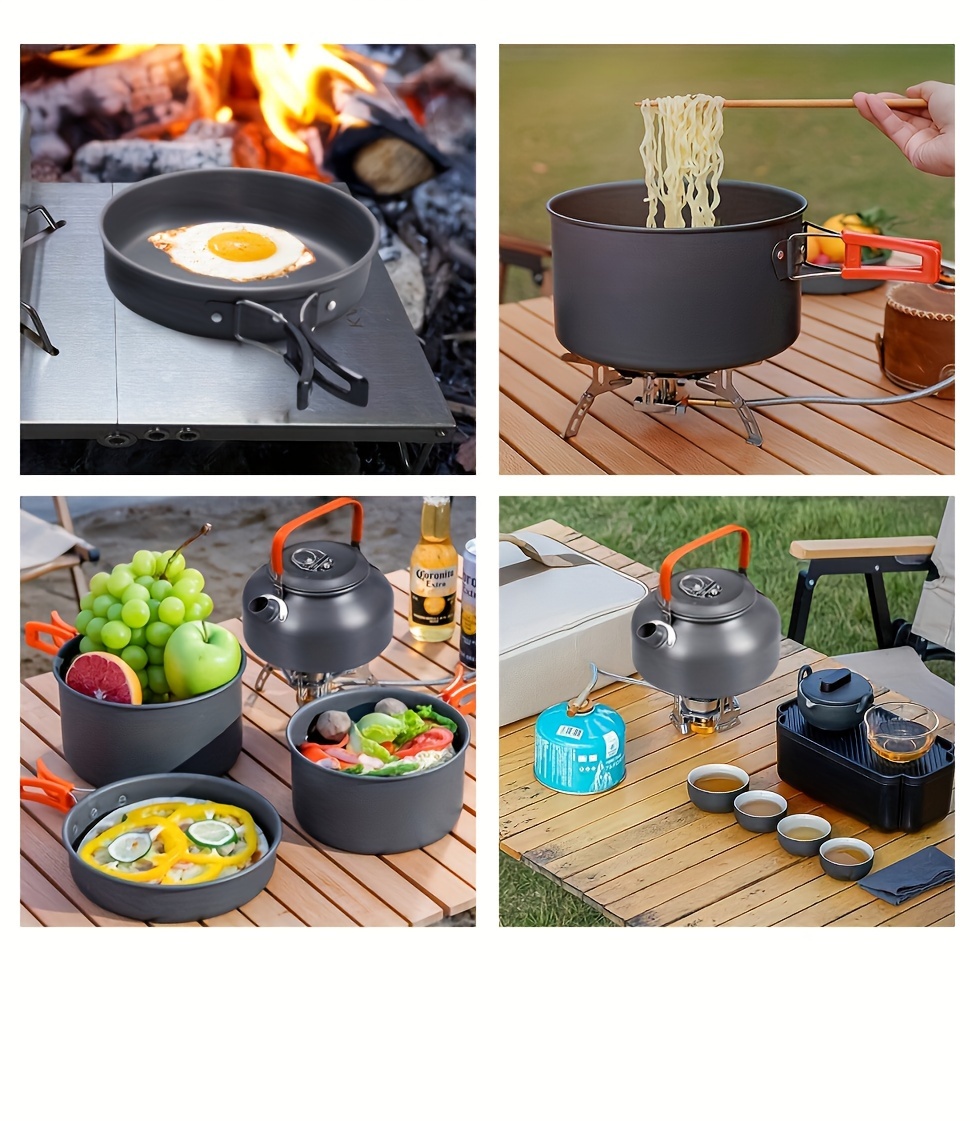 3 piece lightweight camping cookware set aluminum outdoor   with pots pans kettle perfect for hiking backpacking and picnics details 5