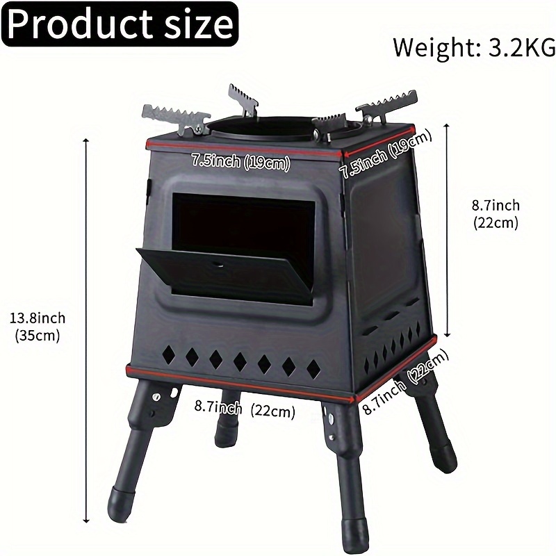 1pc wood camping stove portable cast iron wood burner with tote bag small backpack style wood burner perfect for outdoor cooking and camping details 0