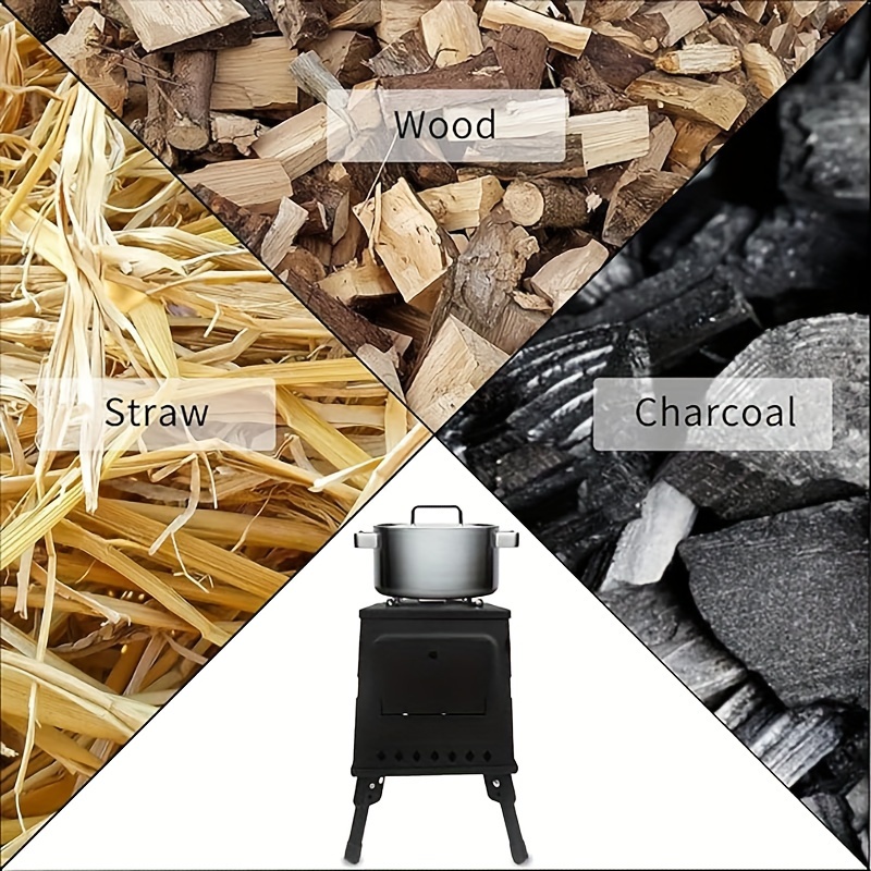 1pc wood camping stove portable cast iron wood burner with tote bag small backpack style wood burner perfect for outdoor cooking and camping details 4