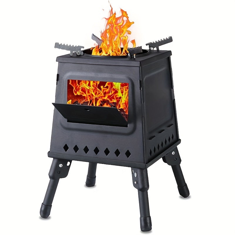 1pc wood camping stove portable cast iron wood burner with tote bag small backpack style wood burner perfect for outdoor cooking and camping details 5