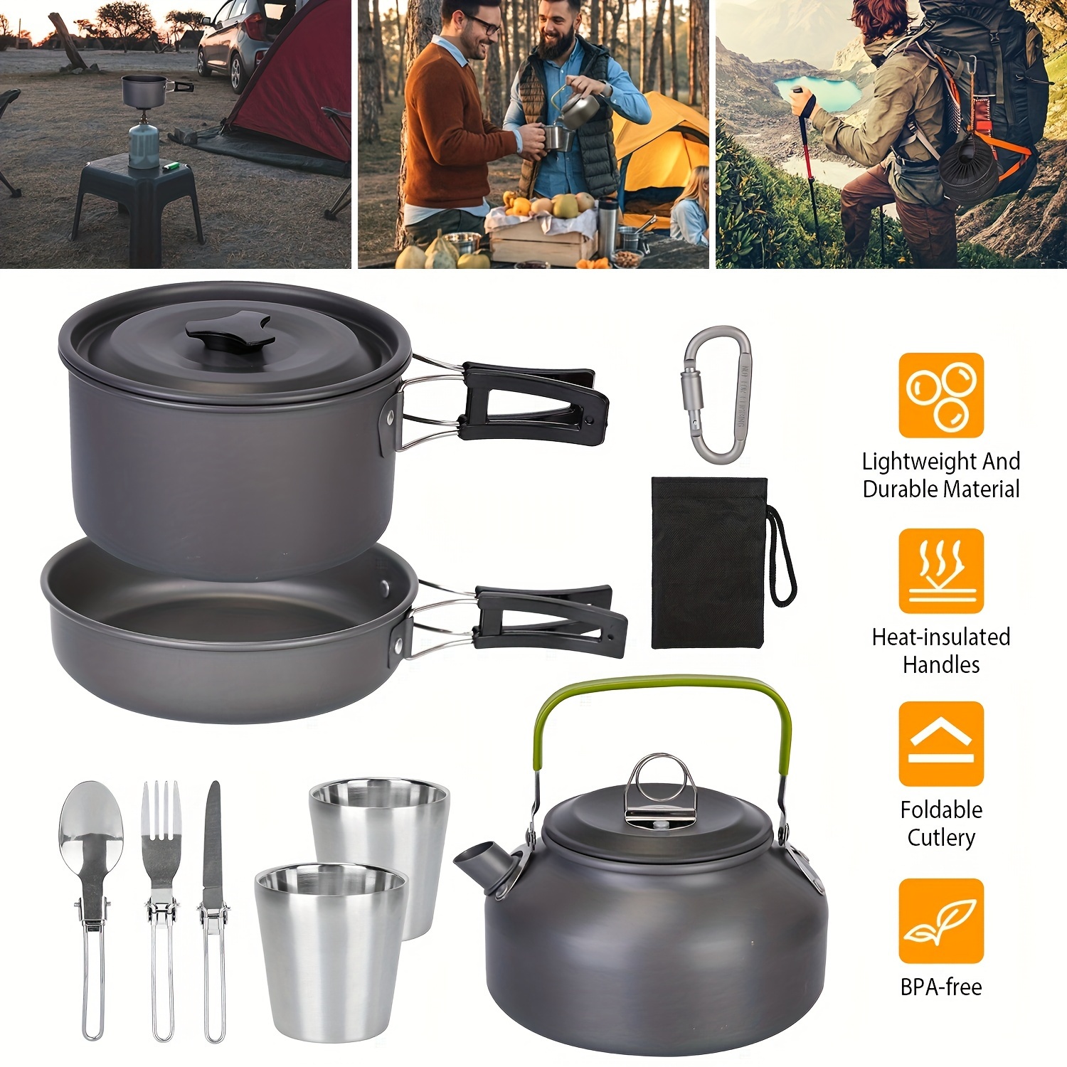 12pcs set camping cookware set with stove aluminum pot pans portable for outdoor cooking picnic hiking details 3