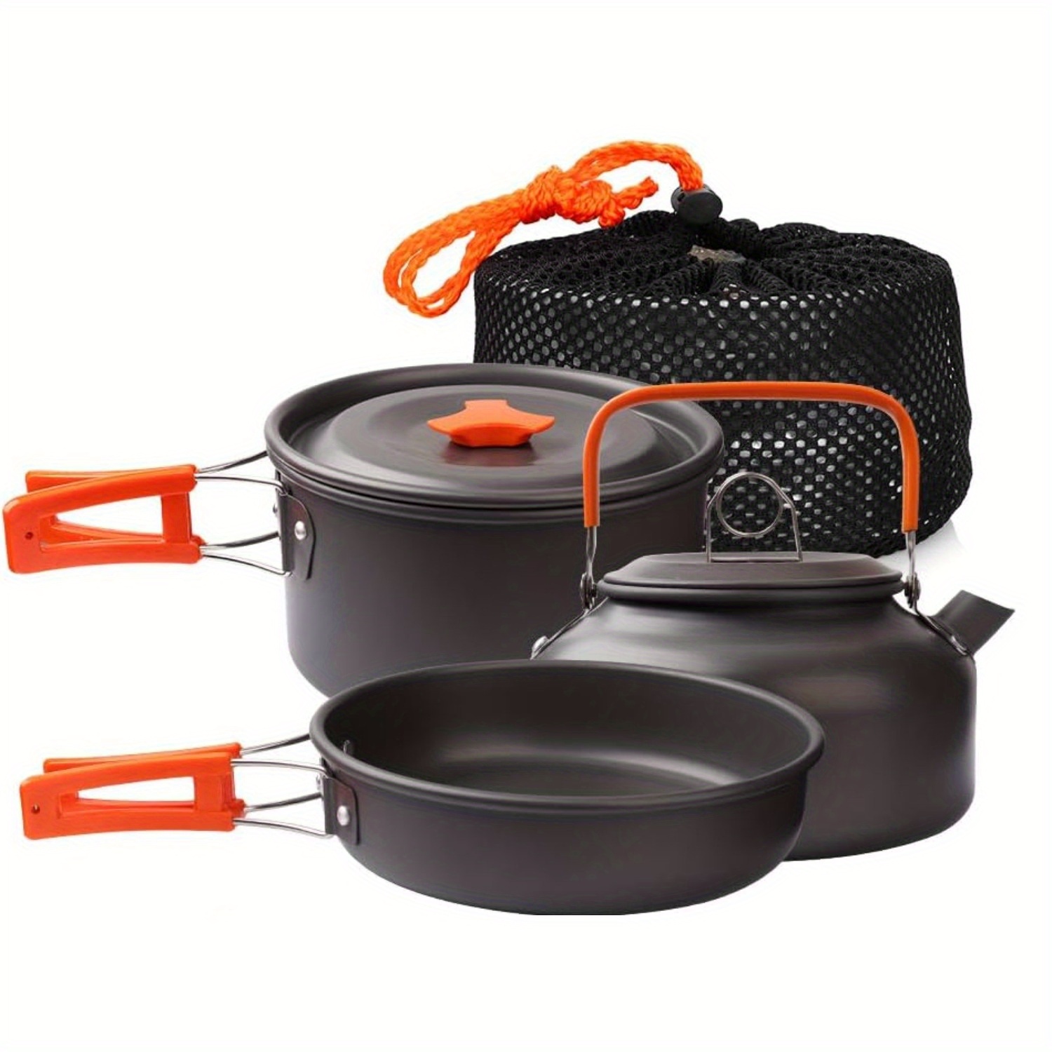   camping cookware set camping gear campfire utensils non stick cooking equipment lightweight stackable pot pan bowls with storage bag for outdoor hiking details 1