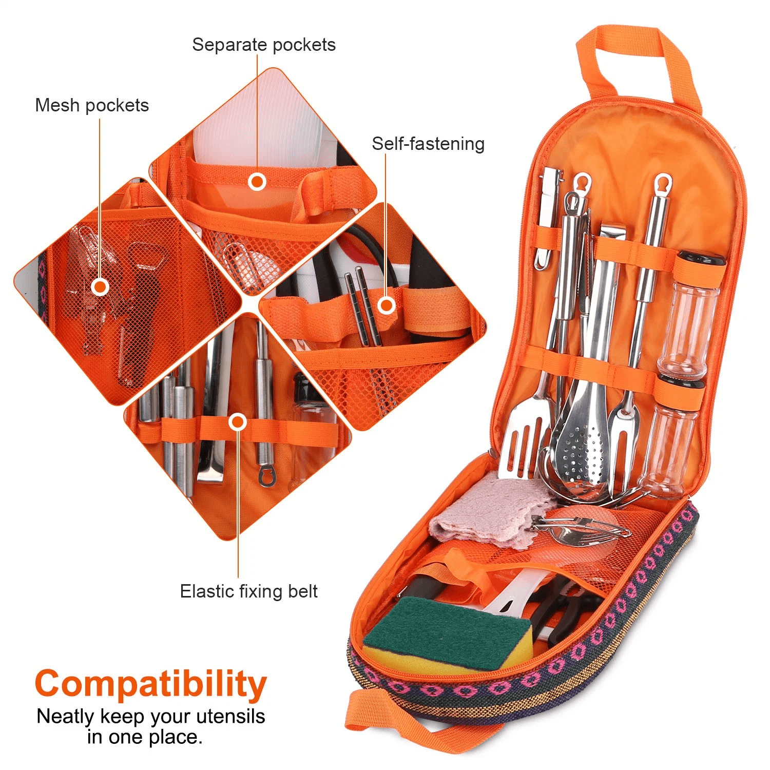 19pcs camping cooking utensil kit portable picnic cookware outdoor   gear campfire barbecue appliances with storage bag details 4