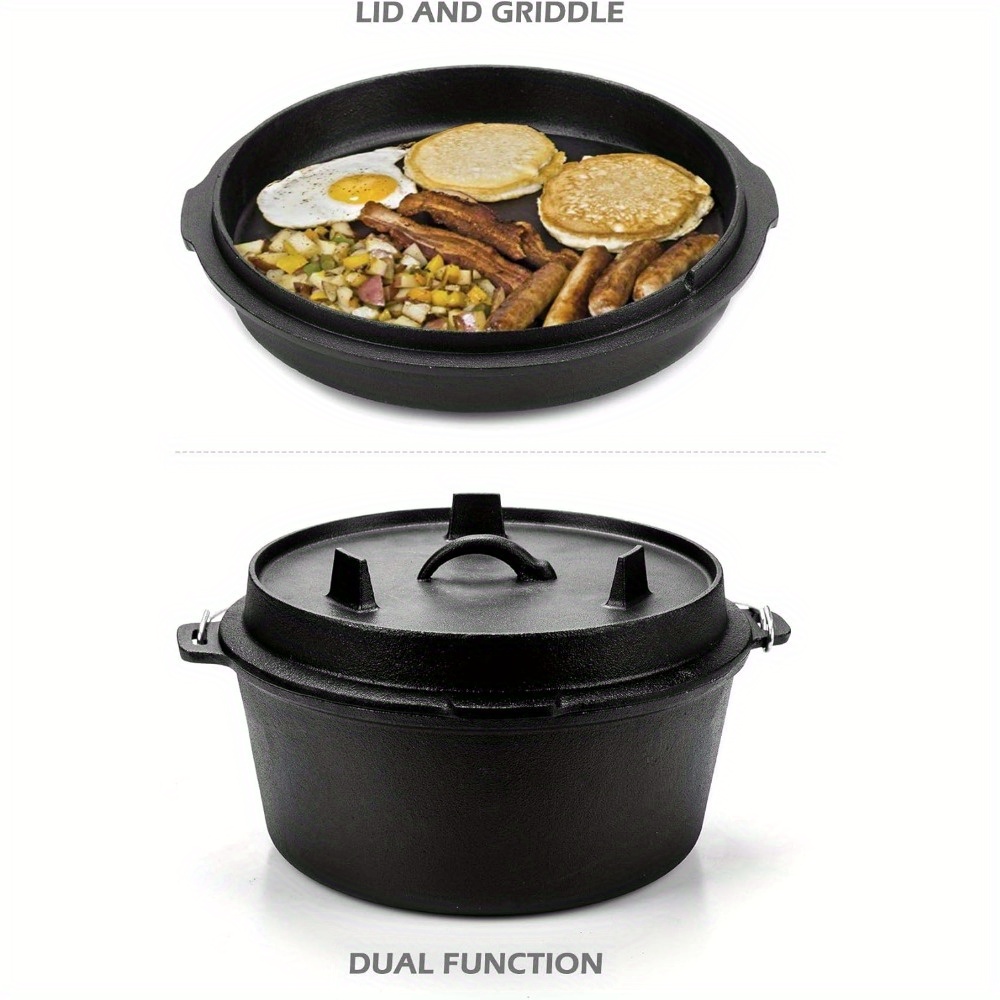 6 quart pre seasoned cast iron dutch oven with lid and lid lift tool outdoor deep   for camping fireplace cooking barbecue roasting bonfire 6 quart details 1