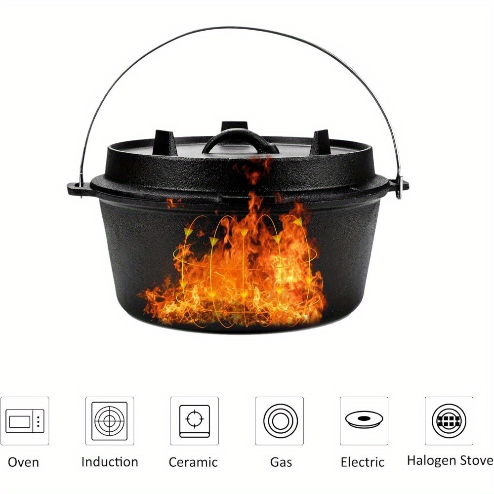 6 quart pre seasoned cast iron dutch oven with lid and lid lift tool outdoor deep   for camping fireplace cooking barbecue roasting bonfire 6 quart details 2