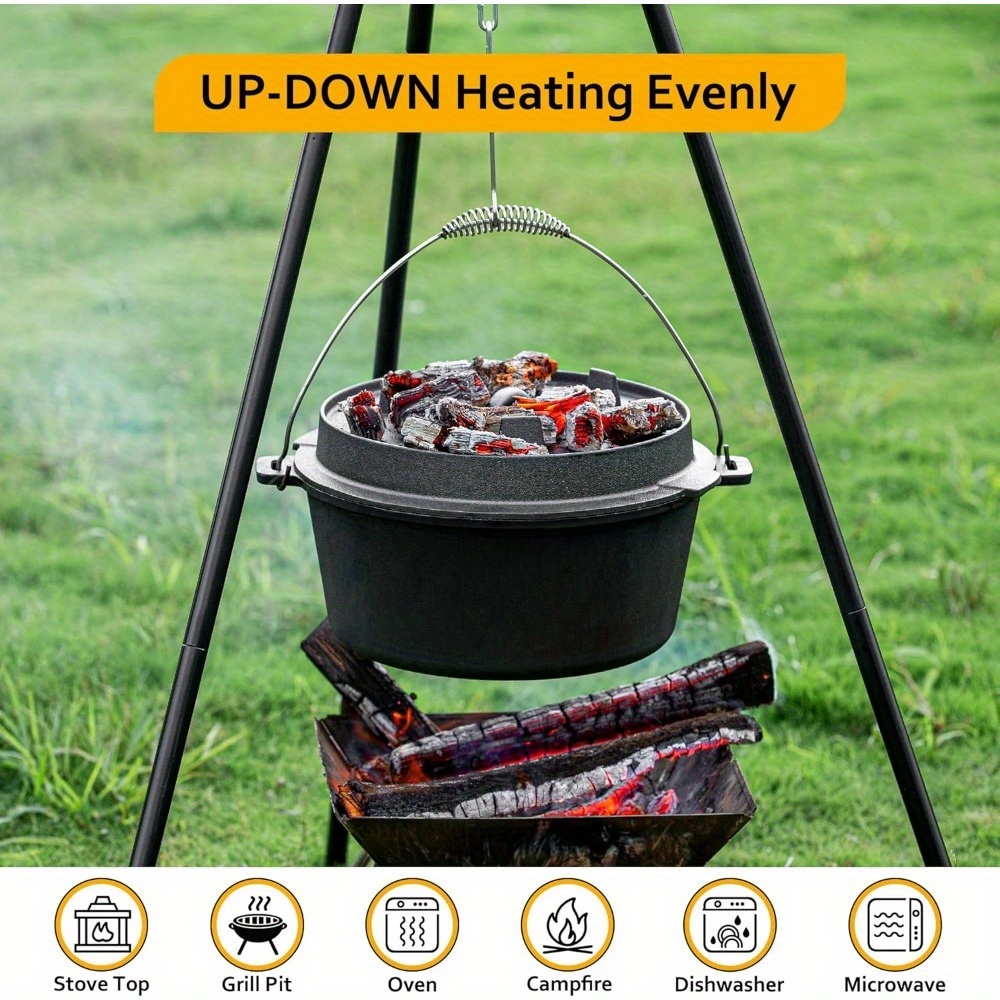 6 quart pre seasoned cast iron dutch oven with lid and lid lift tool outdoor deep   for camping fireplace cooking barbecue roasting bonfire 6 quart details 3