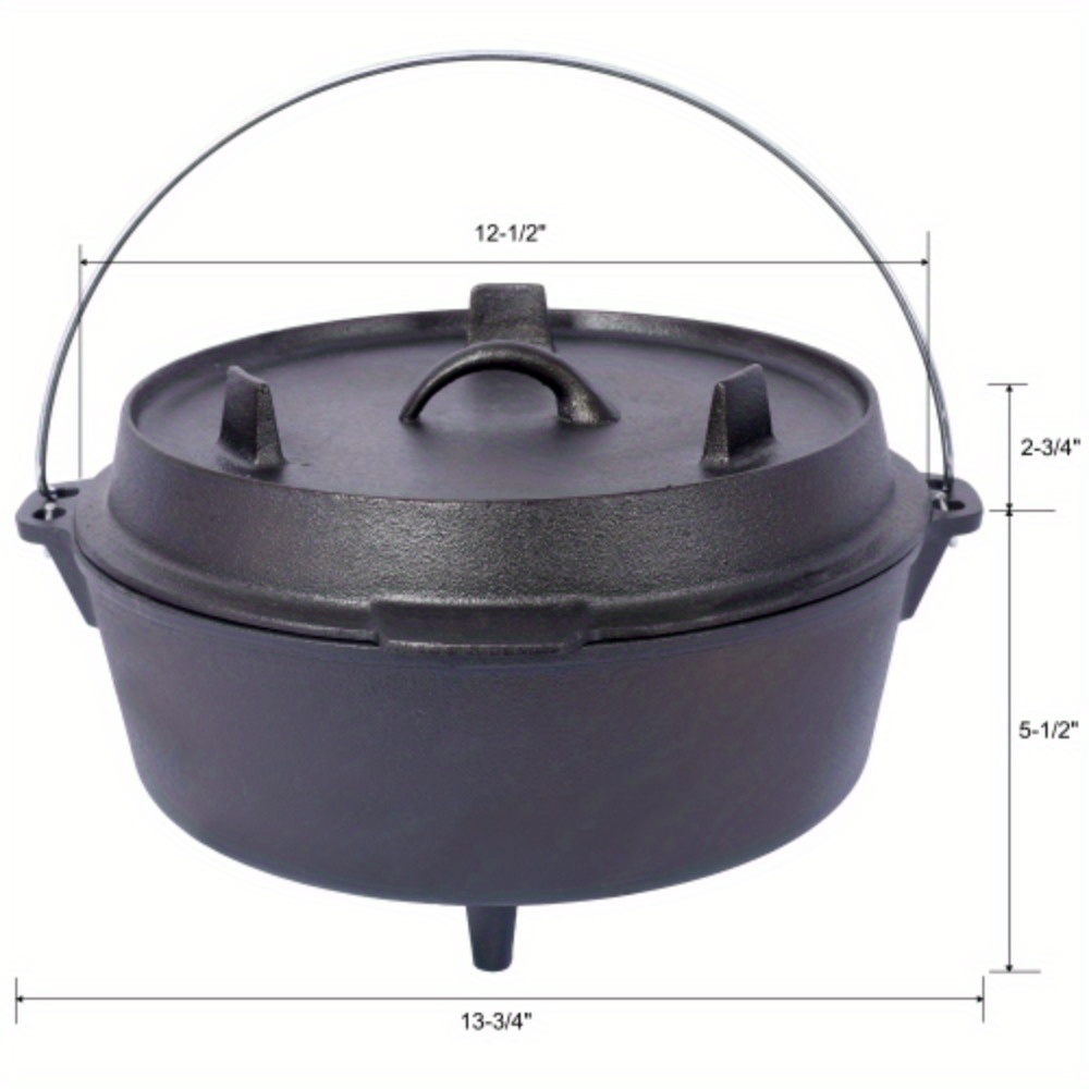 6 quart pre seasoned cast iron dutch oven with lid and lid lift tool outdoor deep   for camping fireplace cooking barbecue roasting bonfire 6 quart details 6