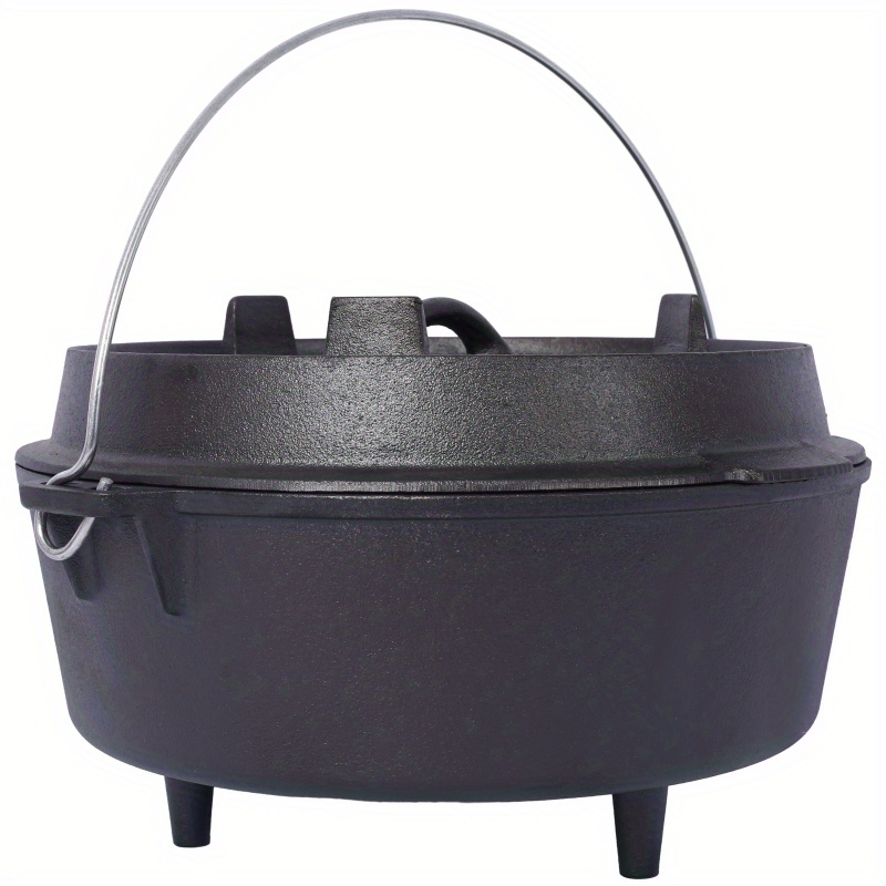 pre seasoned cast iron dutch oven with skillet lid outdoor camping deep pot for camping fireplace cooking bbq baking campfire leg base 4 5 quart details 4