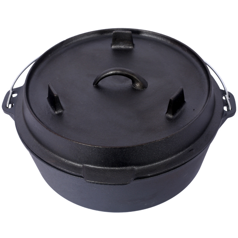 pre seasoned cast iron dutch oven with skillet lid outdoor camping deep pot for camping fireplace cooking bbq baking campfire leg base 4 5 quart details 5