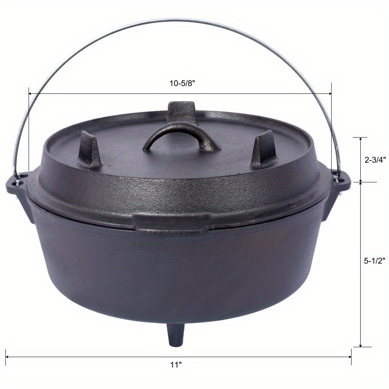 pre seasoned cast iron dutch oven with skillet lid outdoor camping deep pot for camping fireplace cooking bbq baking campfire leg base 4 5 quart details 15