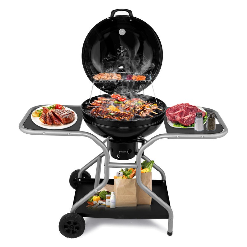 12864100cm black with frame and wheels model iron charcoal grill details 0